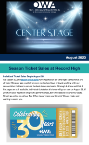 thumbnail of August issue of Center Stage newsletter